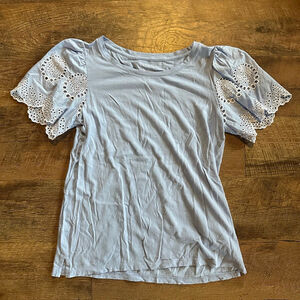 Women's Talbots Eyelet Sleeve T-Shirt Blue/White Size S